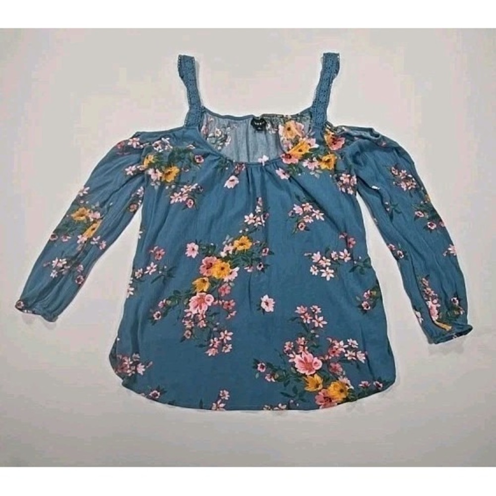 Torrid Off The Shoulder Size 0 Blue Floral Top Blouse Shirt